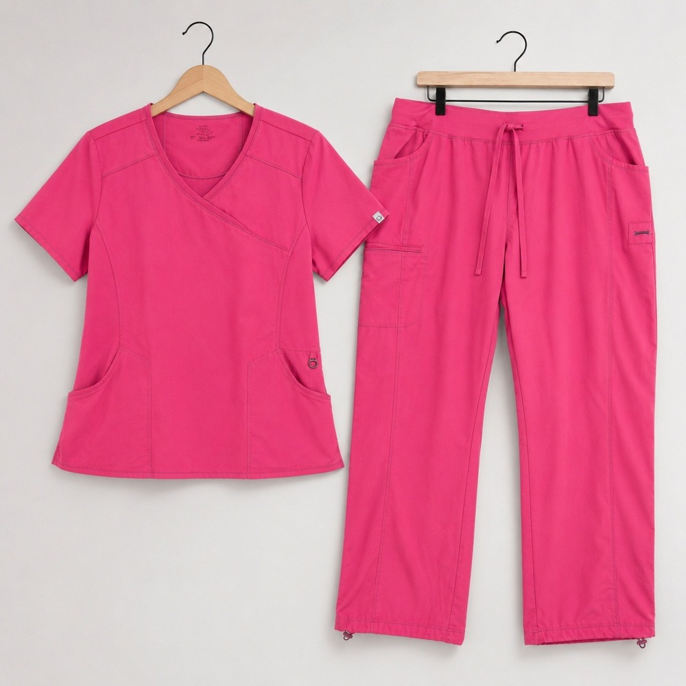 Cherokee Infinity Scrub Set Womens 4XL Top 3XL Bottom Pink V-Neck Uniform EUC